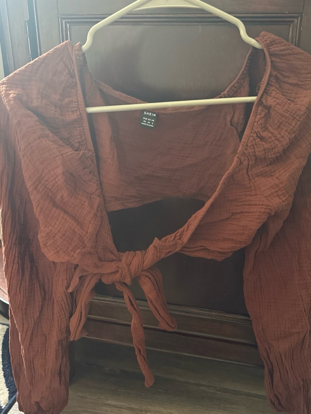 SHEIN Rust-Brown Tie-Front Cropped Top
